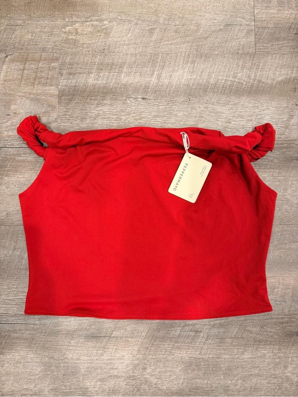 Peppermayo Solace Soul Twist Shoulder Top Red Off Shoulder Cropped NWT Sz US 18 - Picture 2 of 9